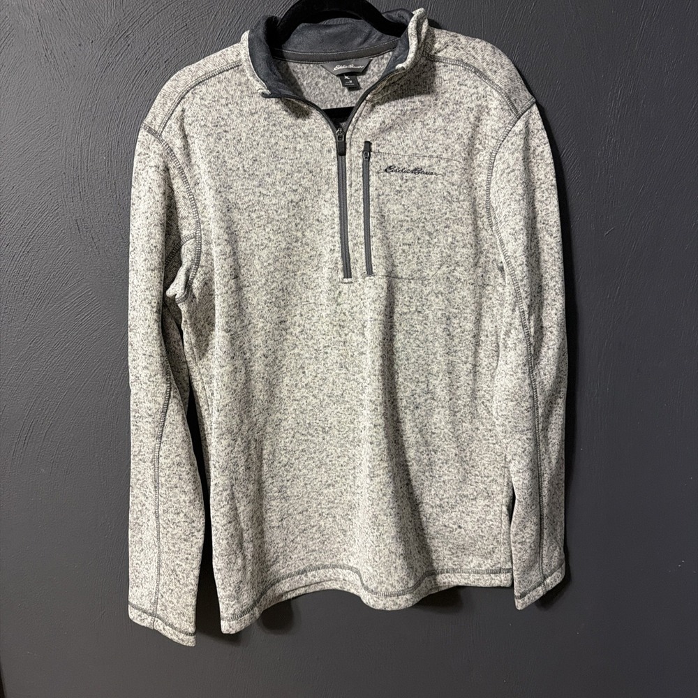 Eddie Bauer Mens Gray Heather Quarter Zip Fleece Pullover Sweater Jacket Medium